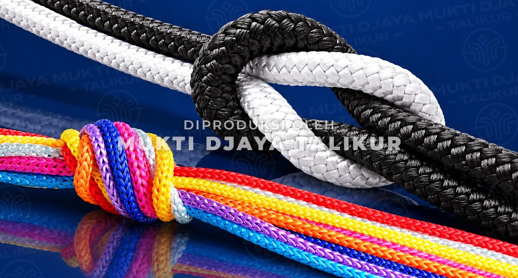 Berbagai pilihan talikur anyaman berwarna hitam, putih, dan warna-warni untuk kebutuhan produksi, Mukti Djaya Talikur.