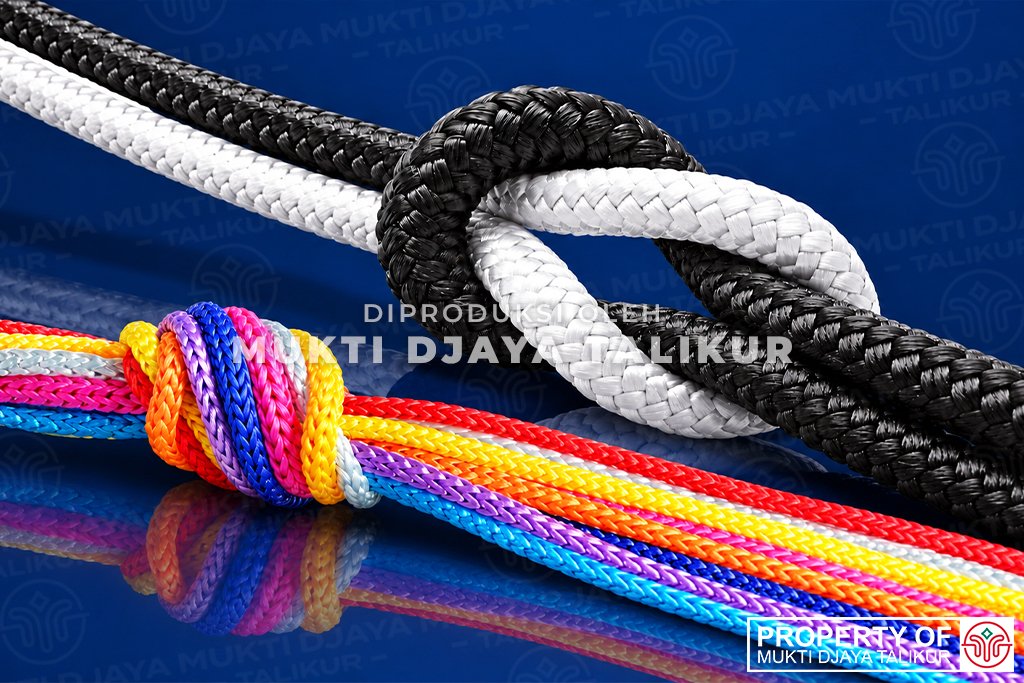 Berbagai pilihan talikur anyaman berwarna hitam, putih, dan warna-warni untuk kebutuhan produksi, Mukti Djaya Talikur.
