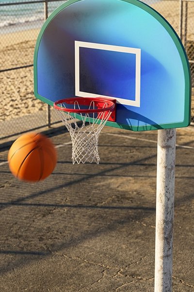 Jaring ring bola basket dengan tali anyaman sebagai contoh penggunaan talikur POY anyaman jarum pada perlengkapan olahraga.