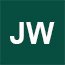 Inisial JW berwarna putih dengan latar hijau tua
