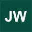 Inisial JW berwarna putih dengan latar hijau tua