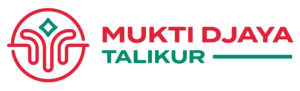 Logo Mukti Djaya Talikur dengan simbol merah dan hijau serta nama merek.
