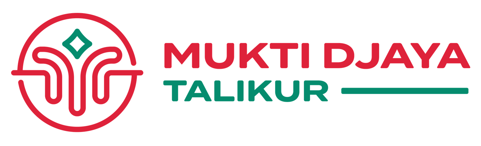 Logo Mukti Djaya Talikur dengan simbol merah dan hijau serta nama merek.