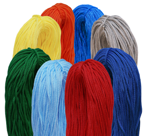 Talikur anyaman jarum berbahan PP (Polypropylene) Multifilament dalam berbagai pilihan warna seperti merah, biru benhur, biru muda, biru tomi, kuning, oranye, hijau daun, dan silver