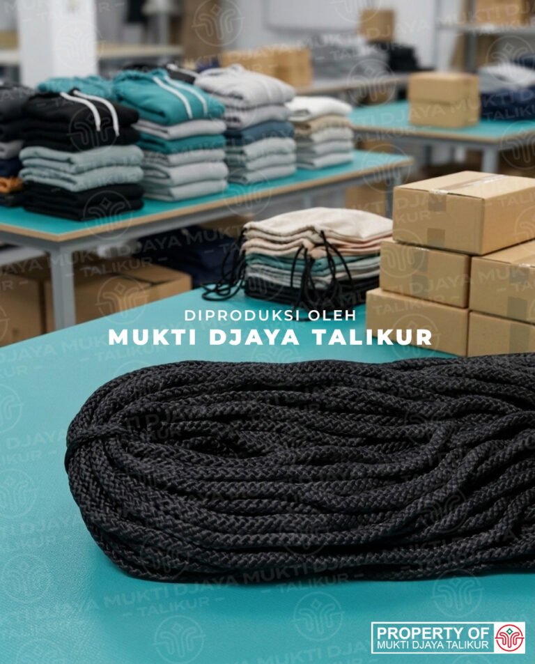 Talikur anyaman kepang polyester warna hitam jenis non isi, produksi Mukti Djaya Talikur.