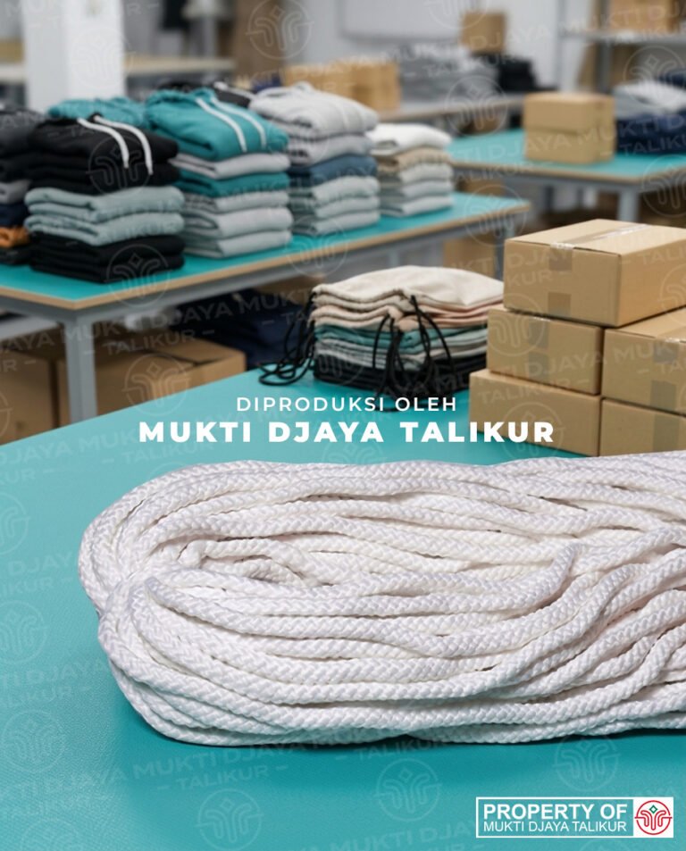Talikur anyaman kepang polyester warna putih jenis non isi, produksi Mukti Djaya Talikur.