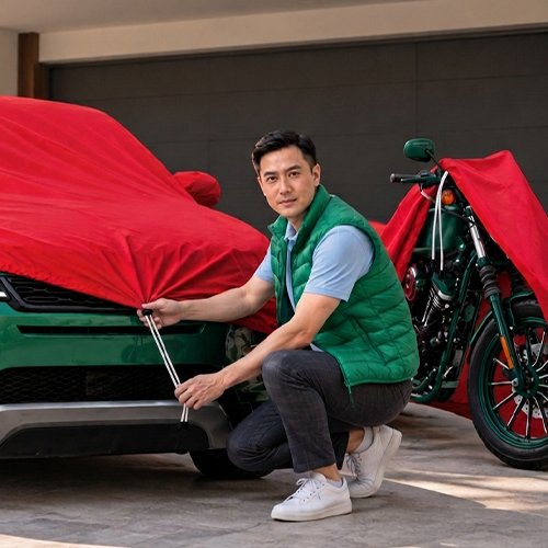 Talikur bahan POY (Partially Oriented Yarn) dengan anyaman jarum sebagai tali cover mobil dan motor agar penutup kendaraan tetap terpasang dengan baik