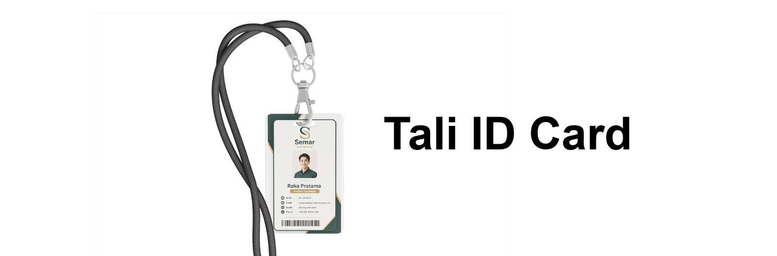 Tali ID card hitam dengan pengait untuk menggantung kartu identitas.