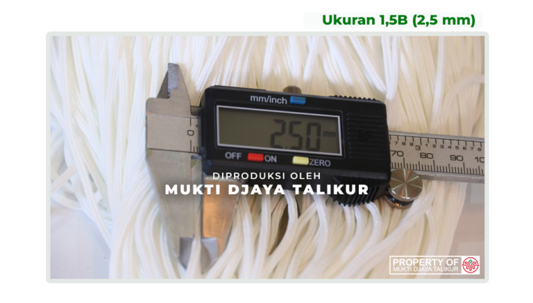 Ukuran talikur anyaman jarum POY (Partially Oriented Yarn) 1,5B (2,5 mm) produksi Mukti Djaya Talikur