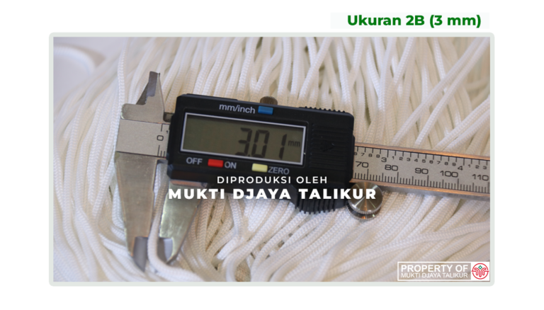 Ukuran talikur anyaman jarum POY (Partially Oriented Yarn) 2B (3 mm) produksi Mukti Djaya Talikur