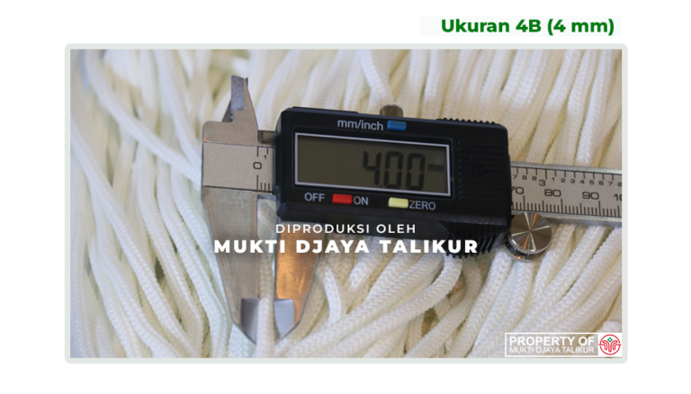 Ukuran talikur anyaman jarum POY (Partially Oriented Yarn) 4B (4 mm) produksi Mukti Djaya Talikur