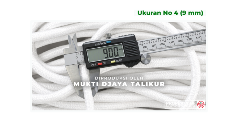 Ukuran No. 4 (9 mm) talikur anyaman kepang polyester dengan isi kain / talikur anyaman jarum, produksi Mukti Djaya Talikur.