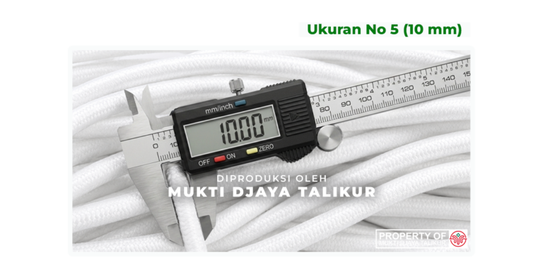Ukuran No. 5 (10 mm) talikur anyaman kepang polyester dengan isi kain / talikur anyaman jarum, produksi Mukti Djaya Talikur.