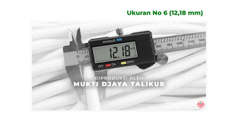 Ukuran No. 6 (12,18 mm) talikur anyaman kepang polyester dengan isi kain / talikur anyaman jarum, produksi Mukti Djaya Talikur.