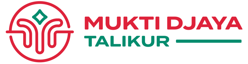 Logo Mukti Djaya Talikur dengan simbol merah dan hijau serta nama merek.