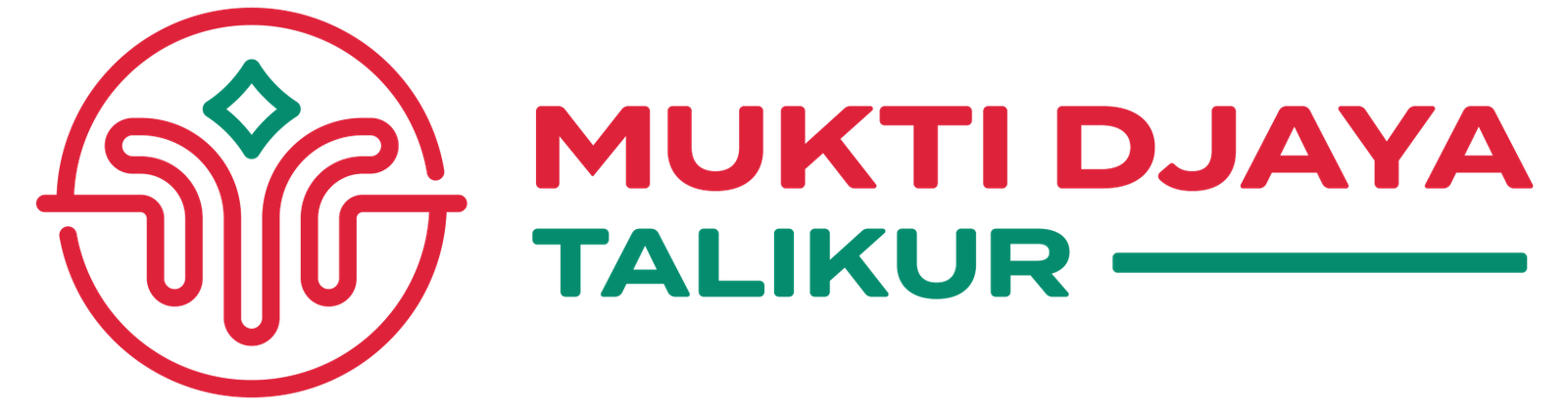 Logo Mukti Djaya Talikur dengan simbol merah dan hijau serta nama merek.